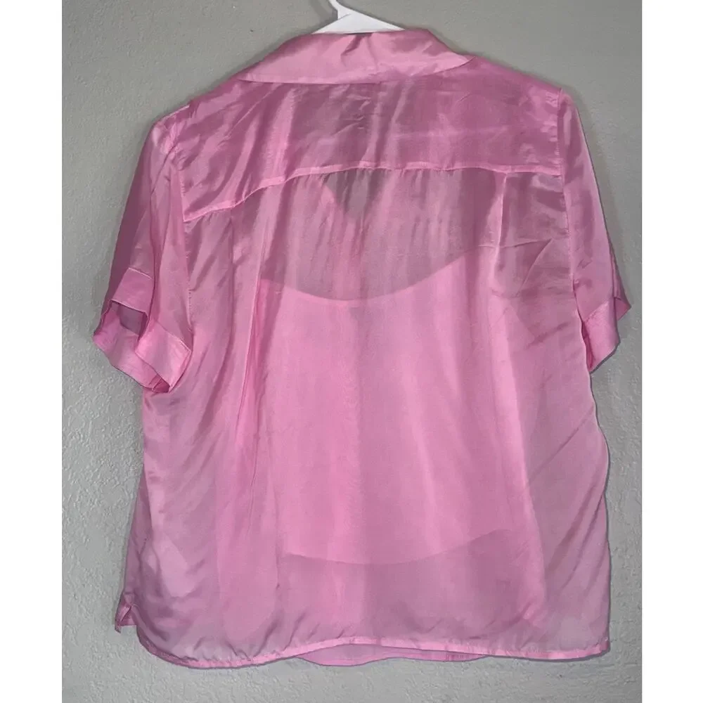 JCrew Sheer Bubble Gum Pink Collared Button Up Top Blouse Camisole 2 Piece Sz 8 - Picture 4 of 10